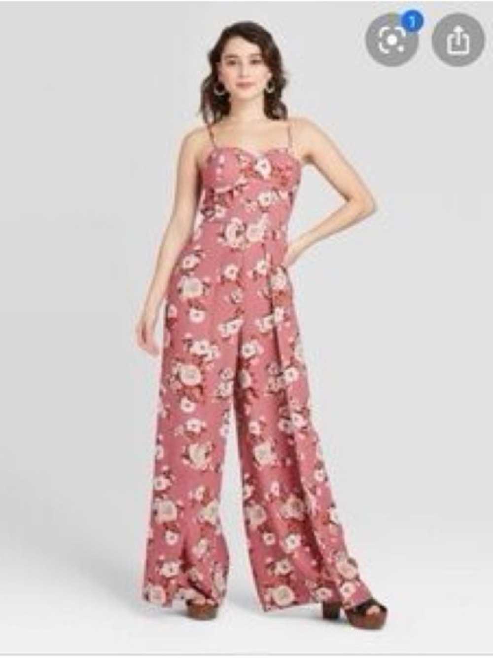 Xhilaration Dusty Rose Floral Wide-Leg Jumpsuit